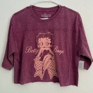 BETTY BOOP CROP T-SHIRT WOMEN'S PLUS SIZE 2XL 20 NWT STONE WASHED BURGUNDY